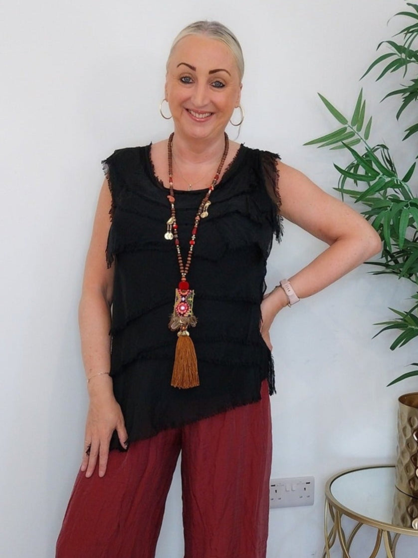 Made In Italy Capri Shredded Silk Vest Black