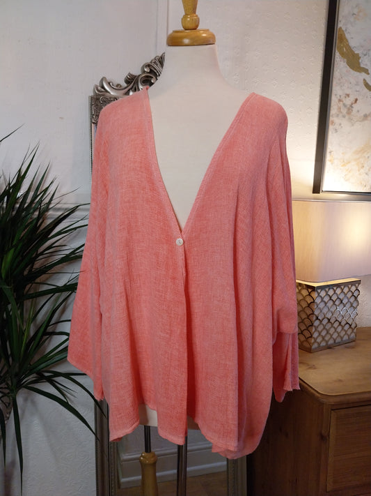 Coral One Button Linen Jacket