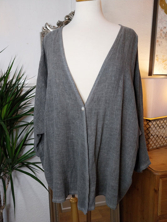 Charcoal One Button Linen Jacket
