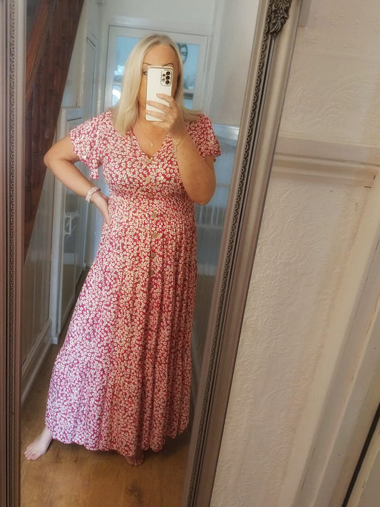 Darcie Daisy Print Tea Dress - Pink