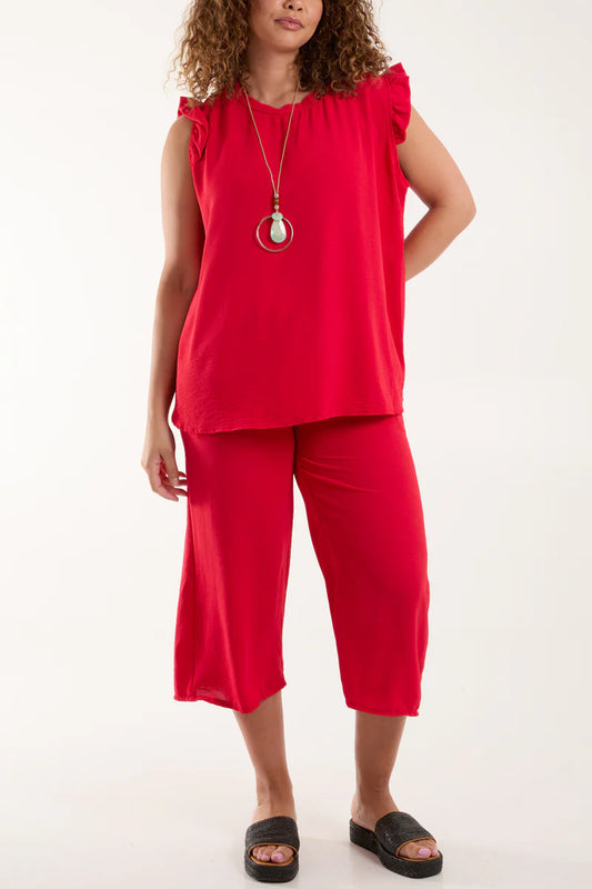 Tess Co-Ord 3 Piece Set Inc. Necklace - Red